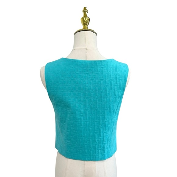 Trina Turk Refreshment 2 Top Oceano Aqua Blue Sleeveless Tile Jacquard Size 2 - Picture 4 of 15